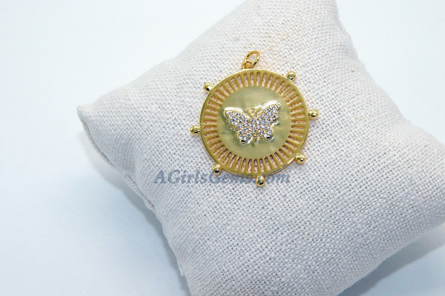 CZ Micro Pave Butterfly Pendant, Gold Plated Flying Butterflies Disc, Large Snake Disc Charm