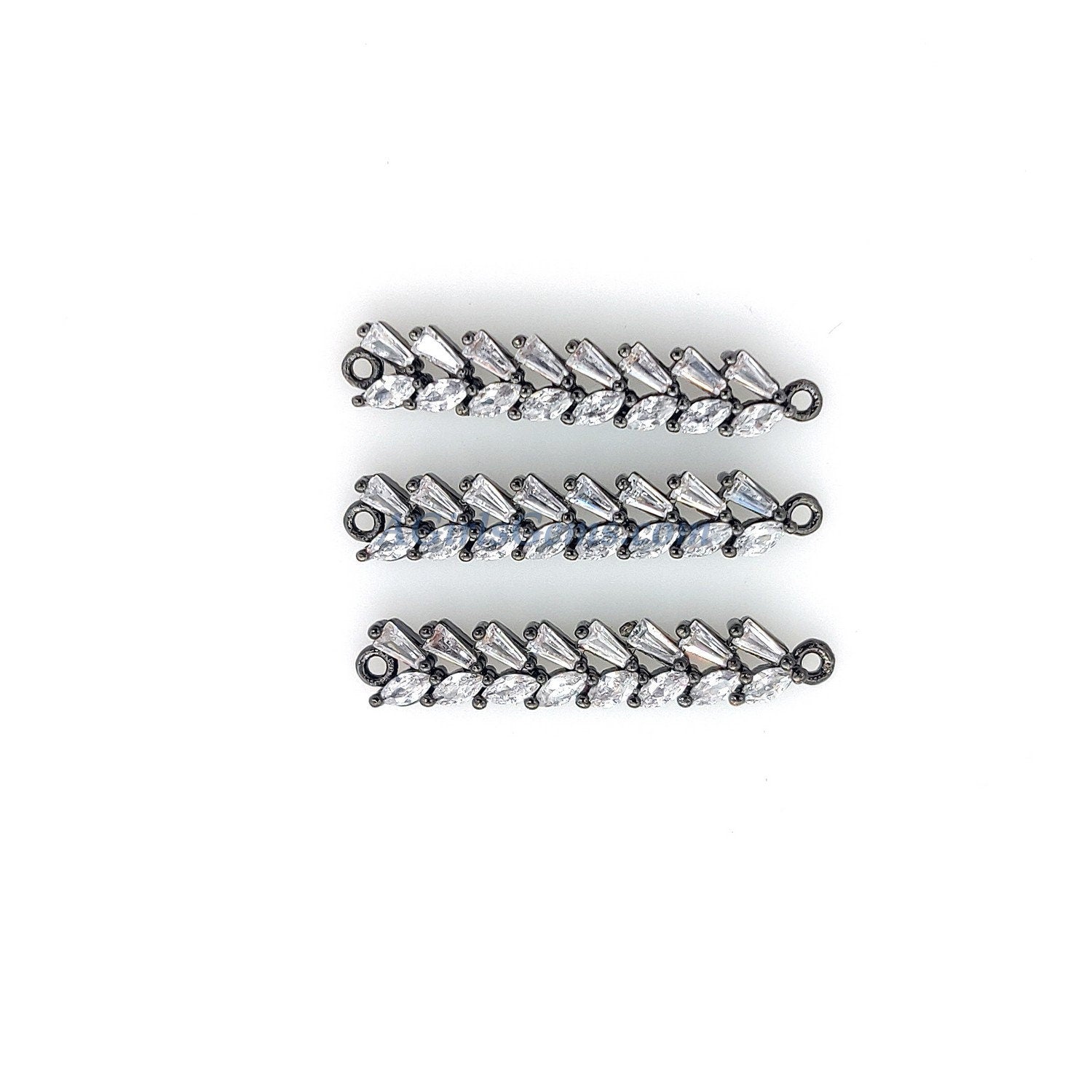 CZ Micro Pave Long Bar Connectors, Dainty Gold Plated Bracelet Links, Baguettes