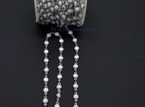 White Shell Rosary Chain, Silver Beaded Rosary Chain CH #236, Flat Beads in 4 mm or 6 mm
