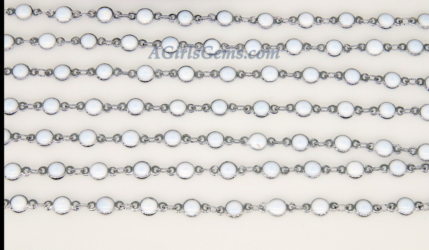 White Shell Rosary Chain, Silver Beaded Rosary Chain CH #236, Flat Beads in 4 mm or 6 mm