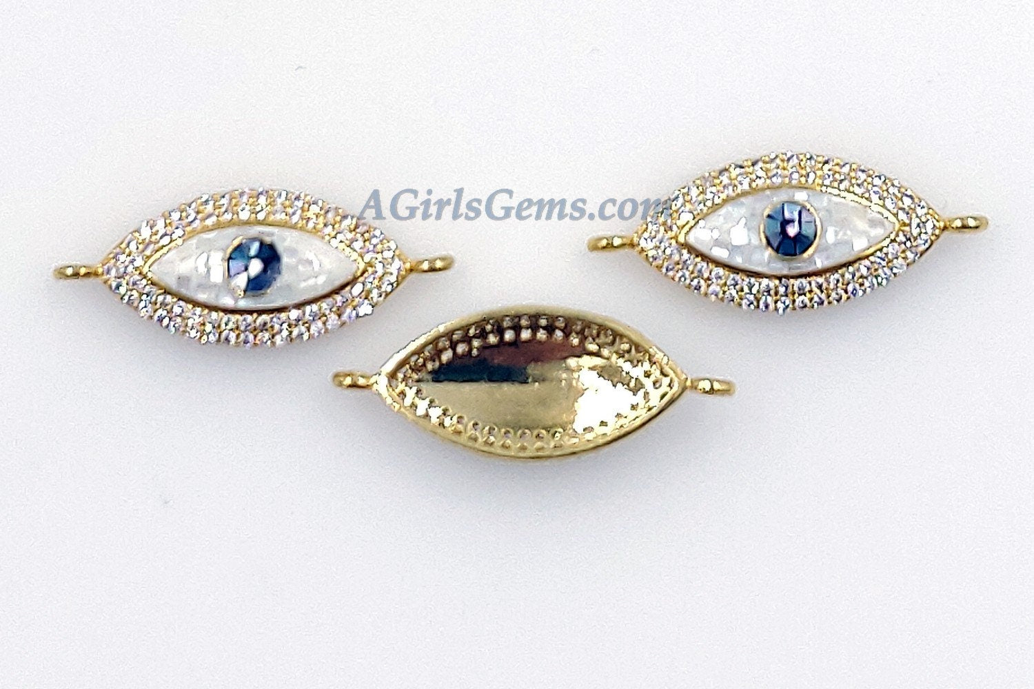 Evil Eye Connector, CZ Micro Pave Gold Shell White Evil Eye Protection Jewelry, Mother of Pearl Evil Eye Charms