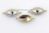 Evil Eye Connector, CZ Micro Pave Gold Shell White Evil Eye Protection Jewelry, Mother of Pearl Evil Eye Charms