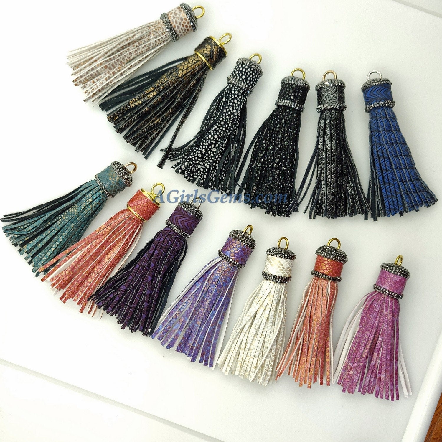 Snakeskin Tassels, Zirconia Beaded Tassel, Gold Keychain