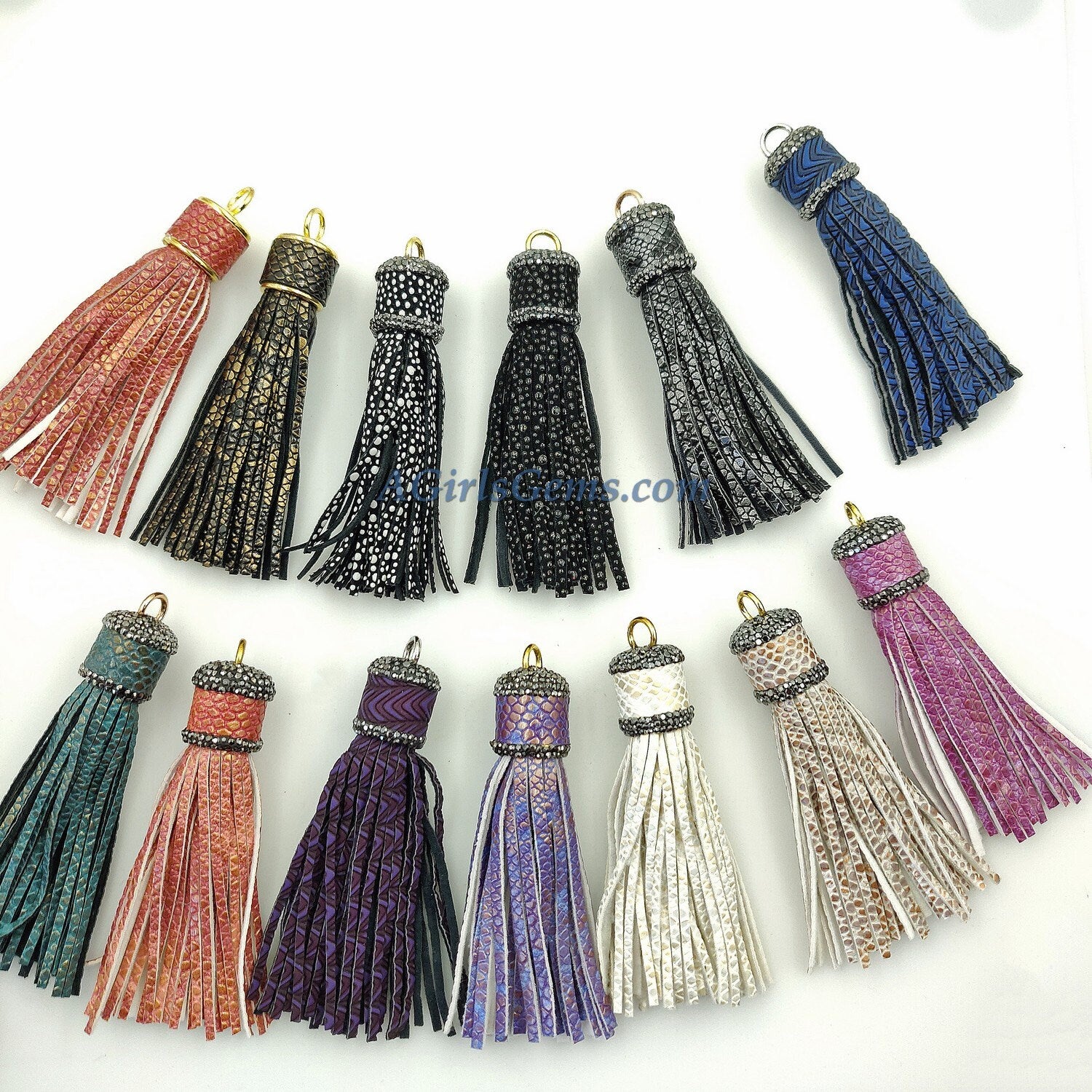 Snakeskin Tassels, Zirconia Beaded Tassel, Gold Keychain