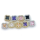 CZ Micro Pave Quatrefoil Connector,  12 mm Gold or Silver Plated Crystal Clover Bezel #479, Faceted Linking Charms for Chains
