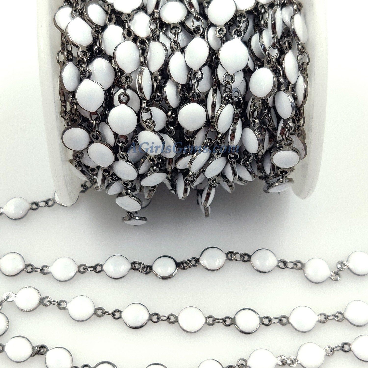 White Rosary Chain, Bezel Chain By The Yard CH #237, 4 or 6 mm