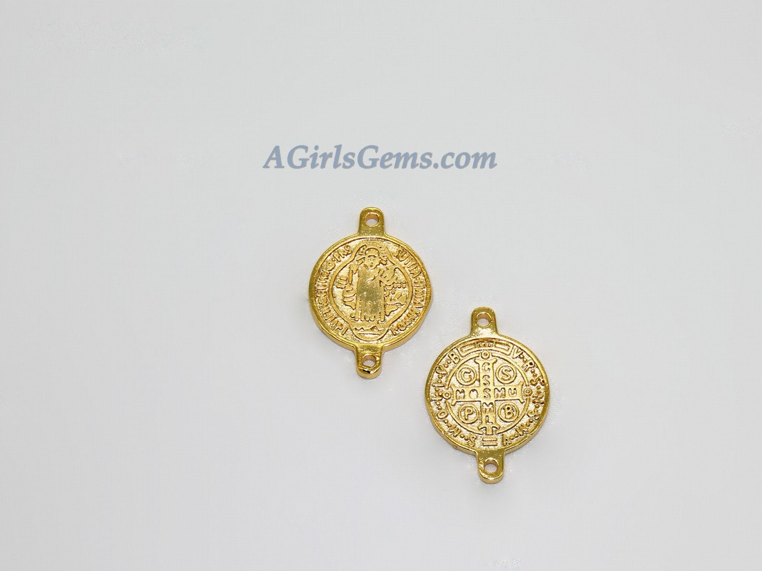 St. Benedict Medal Connectors, 3 Pcs Cross Rosary Centers, 18 K Gold Plated Cross Links; 15 x 21 mm