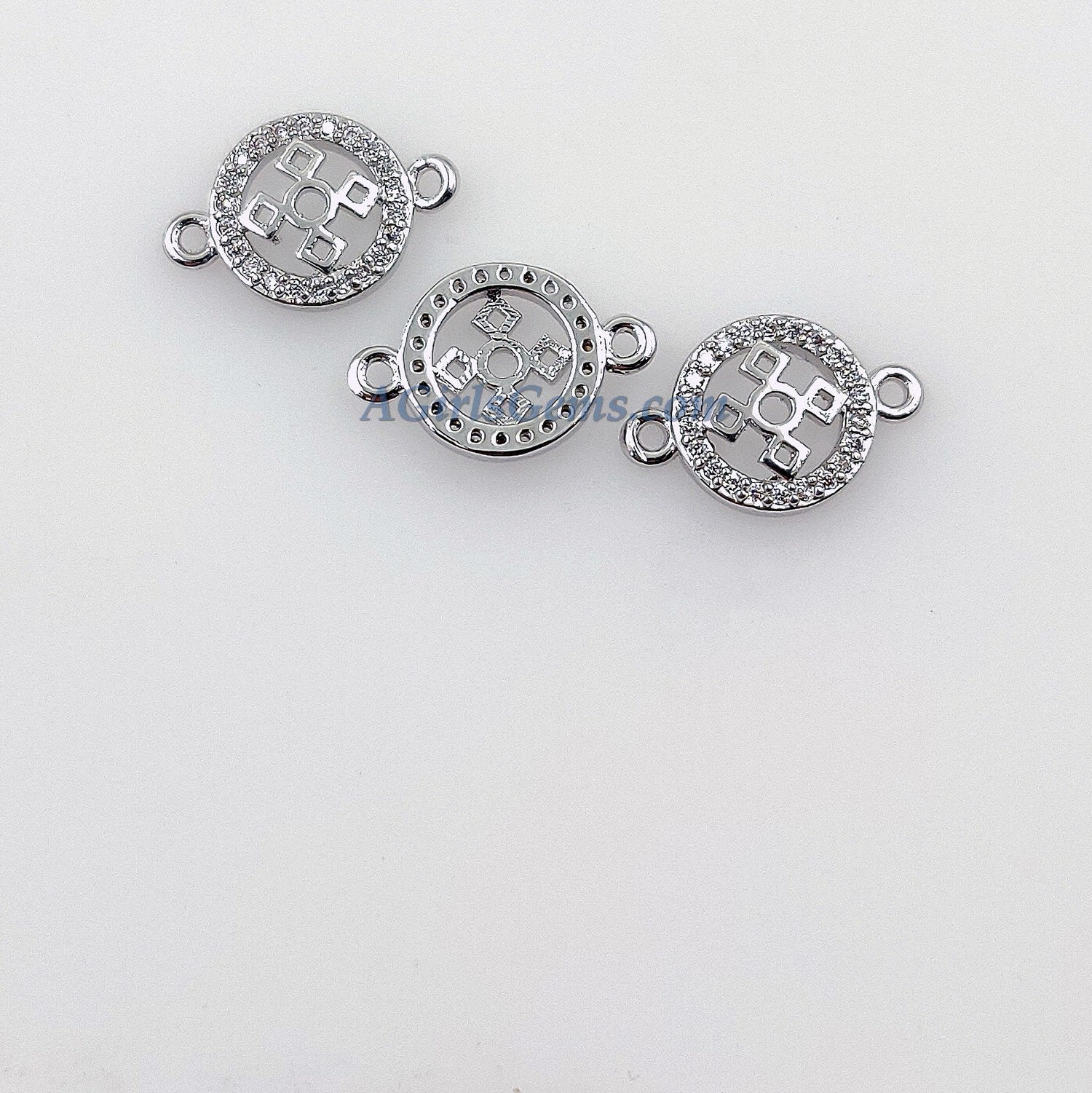 CZ Micro Pave Cross Connector, Cubic Zirconia Cross Charm, Gold