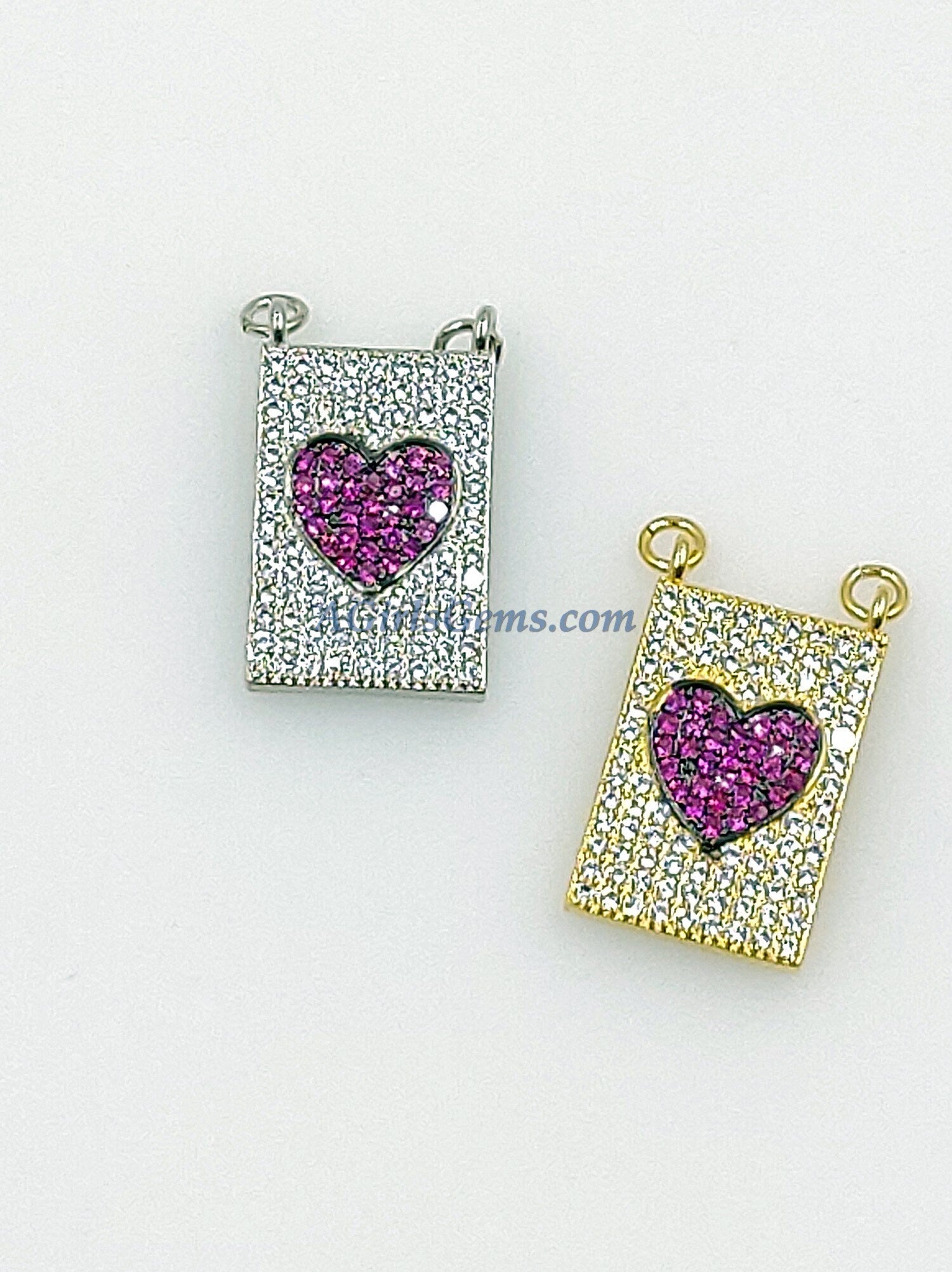 CZ Pave Blue Heart Charms, Pink CZ Love Heart Shapes Pendants #442, Gold Emerald Green Hearts