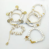 Evil Eye Beaded Bracelets, White Turquoise Howlite Yoga 6 mm or 8 mm Boho Bracelet Stack, Stretchy Bracelet