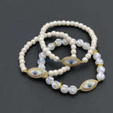 Evil Eye Beaded Bracelets, White Turquoise Howlite Yoga 6 mm or 8 mm Boho Bracelet Stack, Stretchy Bracelet