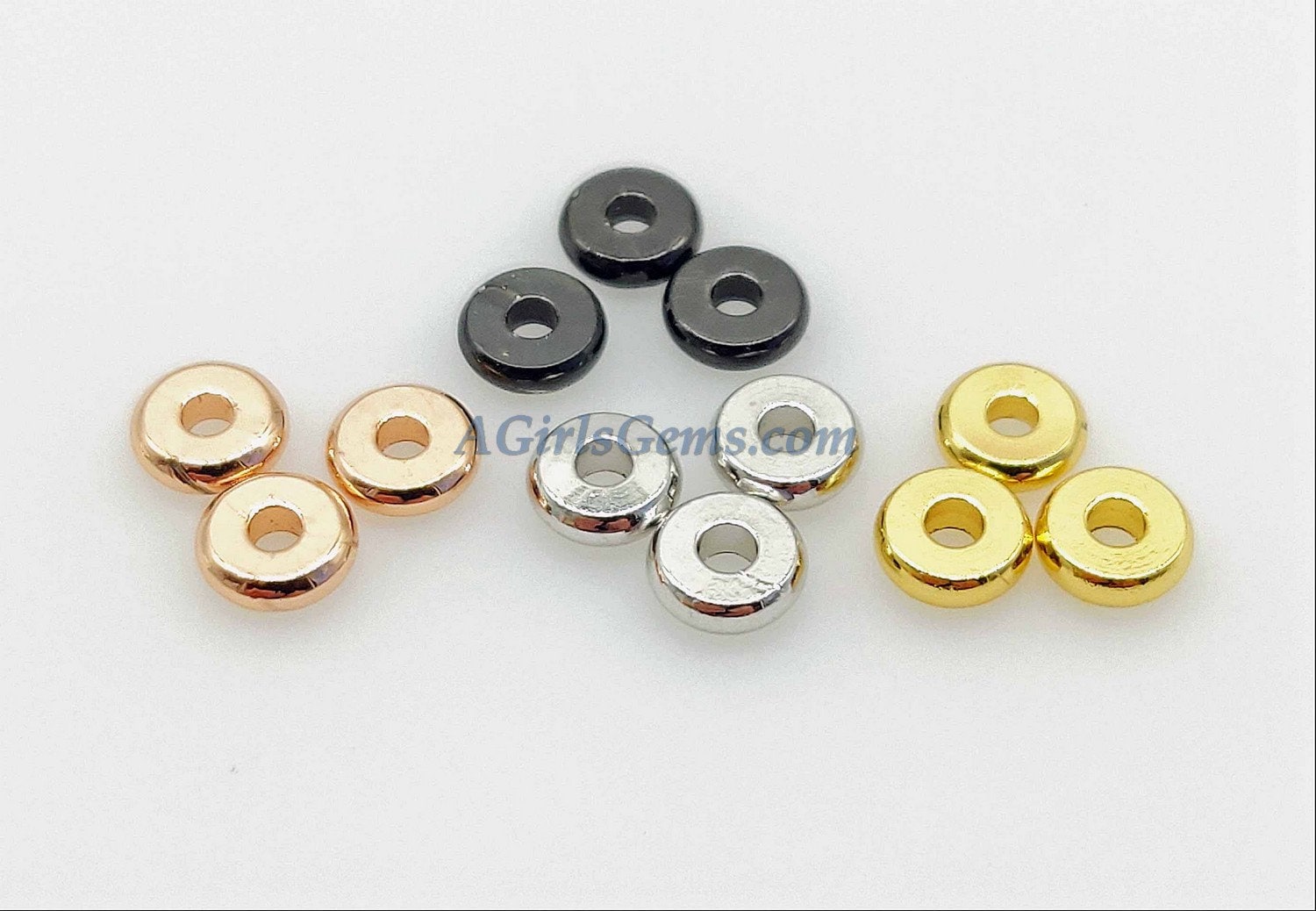Rose Gold Rondelle Spacer Donuts Beads, 20 Pc Flat Heishi Spacers, Silver or Black 4