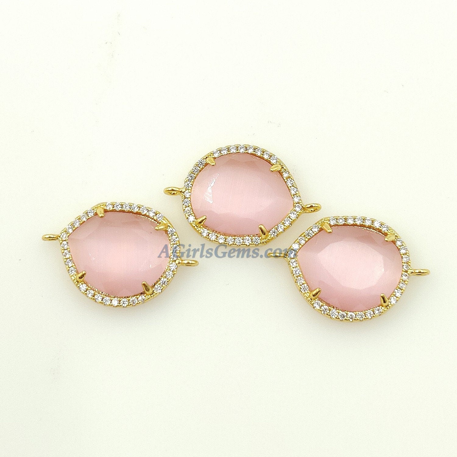 CZ Micro Pave Pink Gold Connectors #213, Gunmetal Black Oval Links, Fuchsia