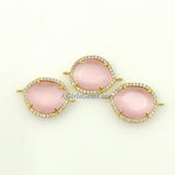 CZ Micro Pave Pink Gold Connectors #213, Gunmetal Black Oval Links, Fuchsia