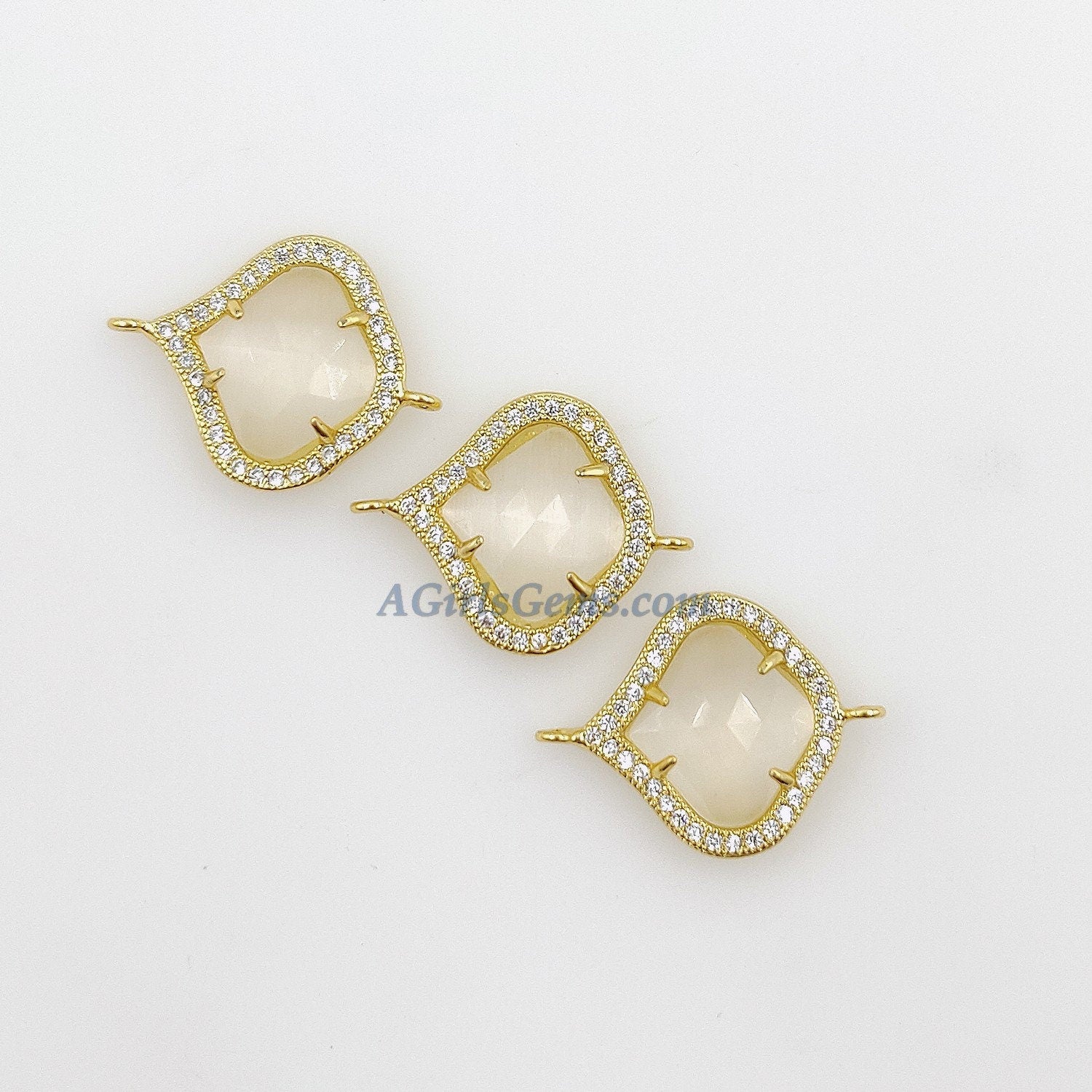 CZ Micro Pave Color Connectors, 18 k Gold Plated Oval Links, Bracelet Connectors Fuchsia