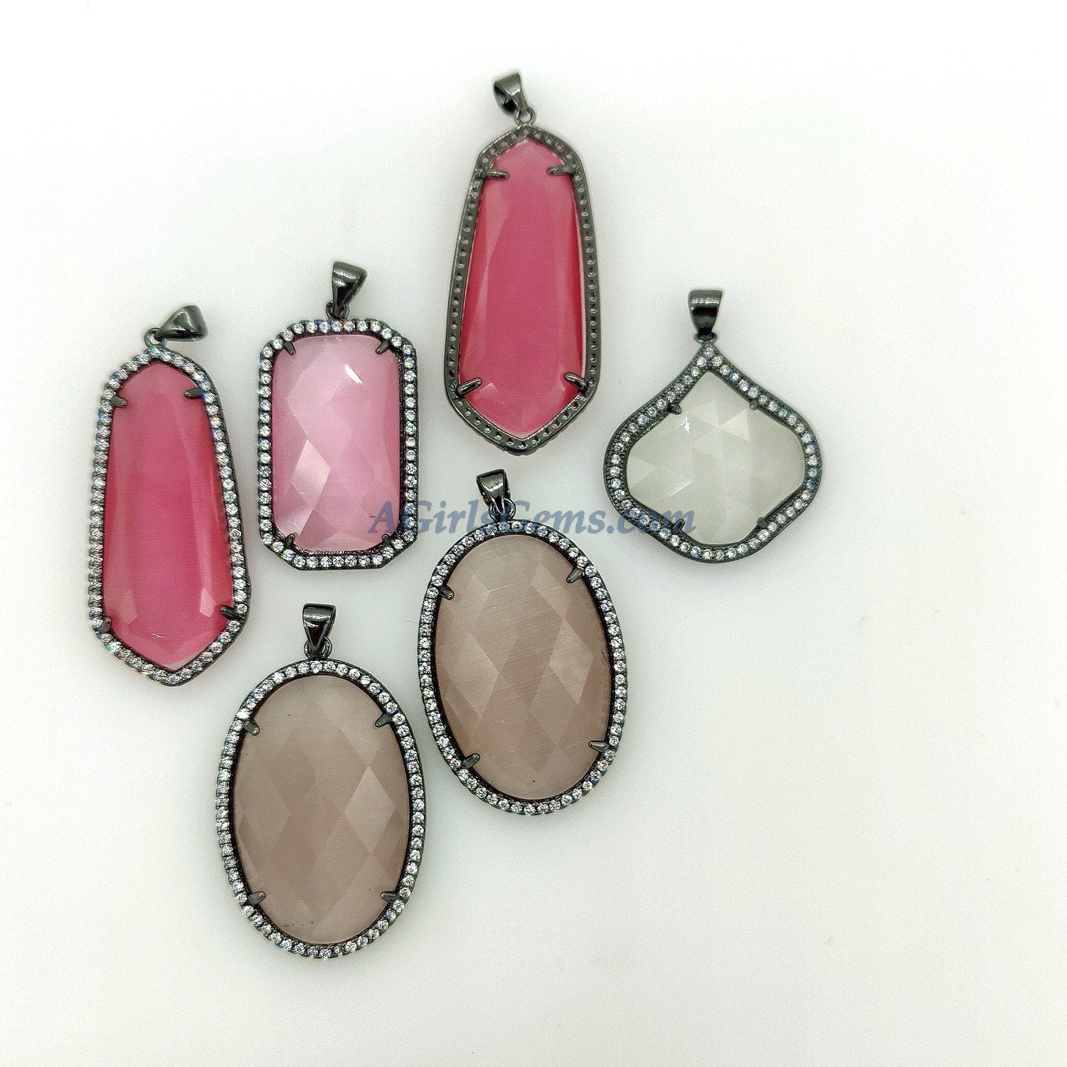 CZ Micro Pave Pink Gold Connectors #213, Gunmetal Black Oval Links, Fuchsia