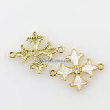 Crusader Cross Connectors, CZ Micro Pave Gold Plated White Shell #417, Maltese Cross Link