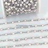 Turquoise Rosary Silver Chain, 4 mm White Cream Wire Wrapped CH #362, Rondelle Howlite Chains