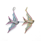 Flying Bird Pendants, Cubic Zirconia Rainbow Colors 18 K Gold/Silver Connector Beads, Blue Turquoise