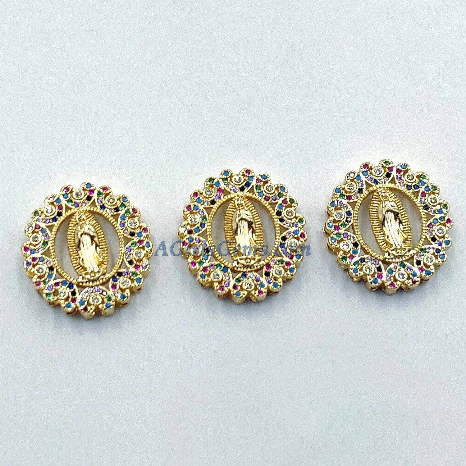 Rainbow CZ Mary Charms, CZ Micro Pave Connector Beads, Jesus Pendants