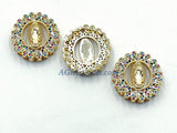 Gold Jesus Virgin Mary Charms, #598, CZ Micro Pave Connector Beads or Slide Bead Pendants