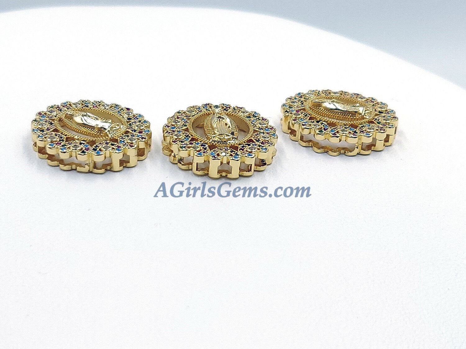 Rainbow CZ Mary Charms, CZ Micro Pave Connector Beads, Jesus Pendants