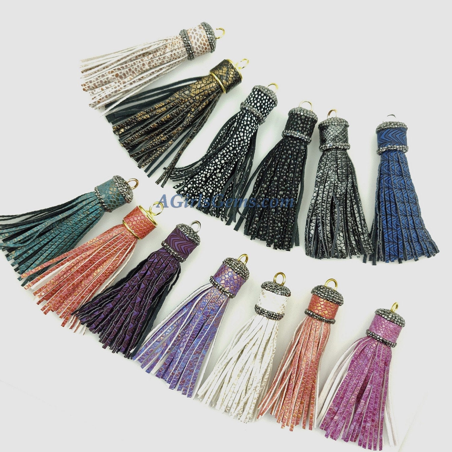 Snakeskin Tassels, Zirconia Beaded Tassel, Gold Keychain