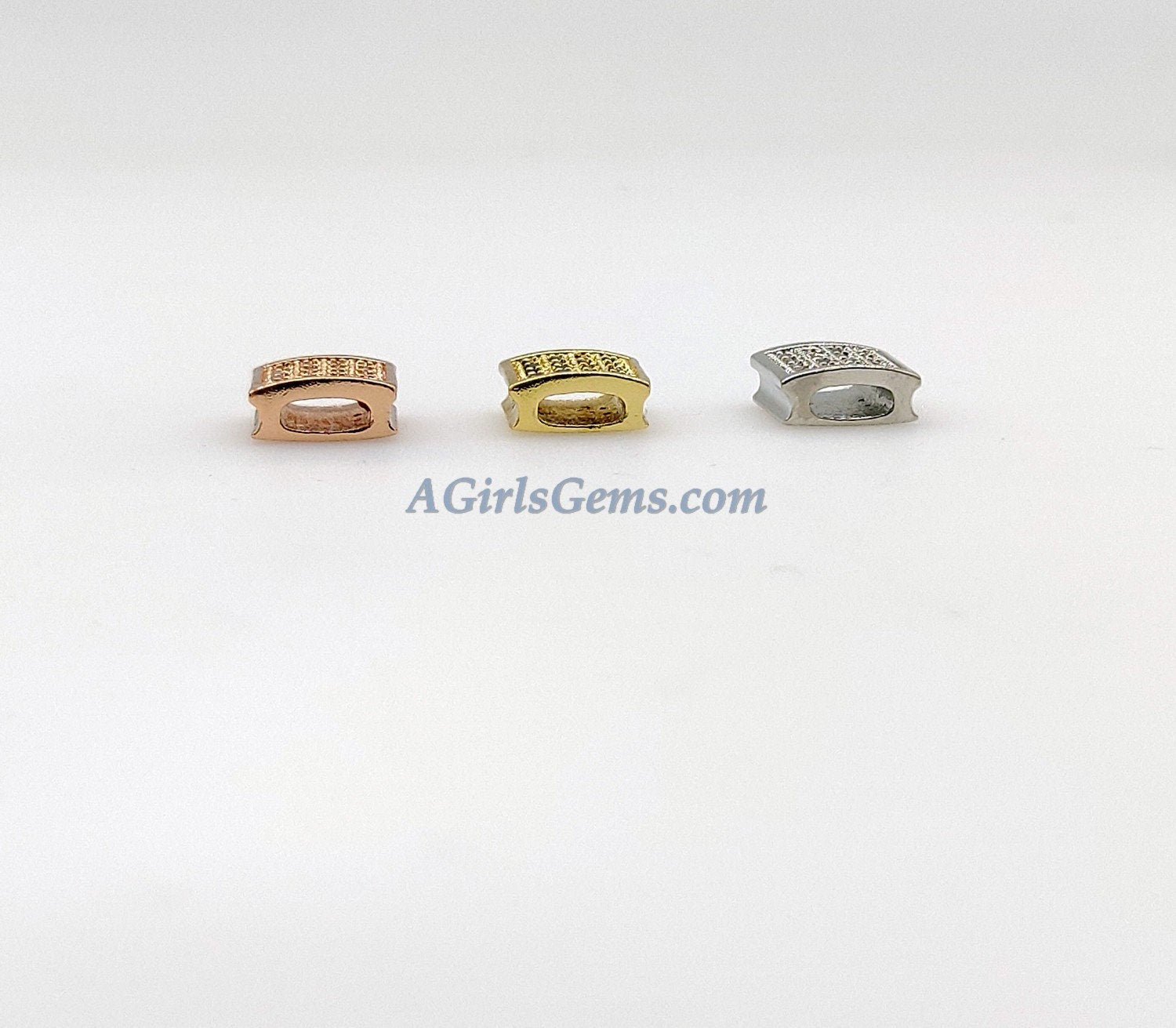 CZ Micro Pave Bead Cube Beads, Flat Square Beads, Rose Gold/Gold/Silver Big Hole Spacers