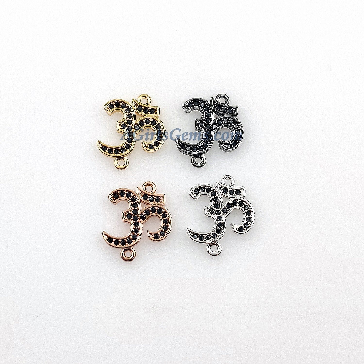 CZ Micro Pave Om Connectors, Buddhist Ohm Yogis Links, Rose/Gold/Silver/Black Paved Ohms