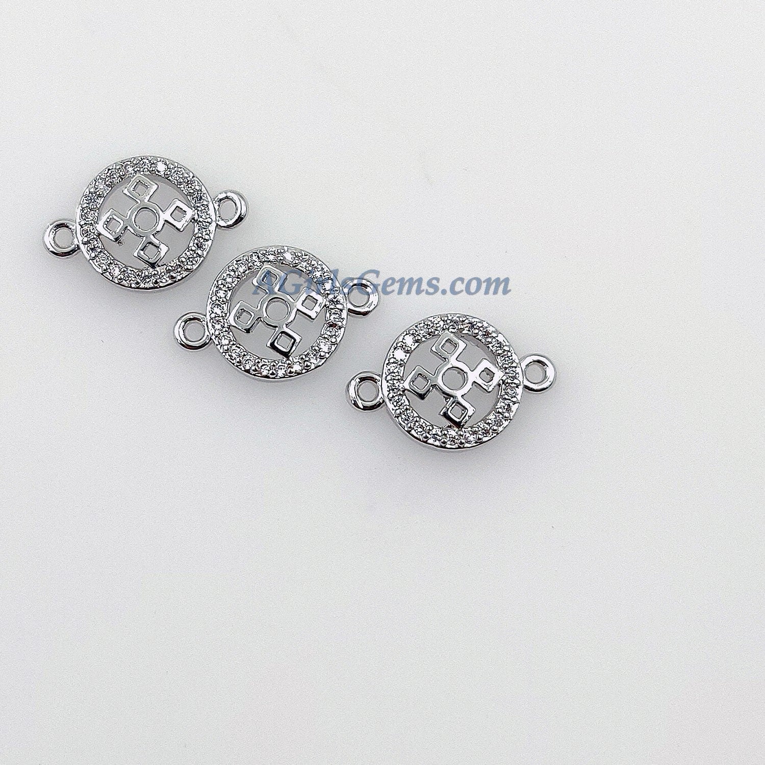 CZ Micro Pave Cross Connector, Cubic Zirconia Cross Charm, Gold