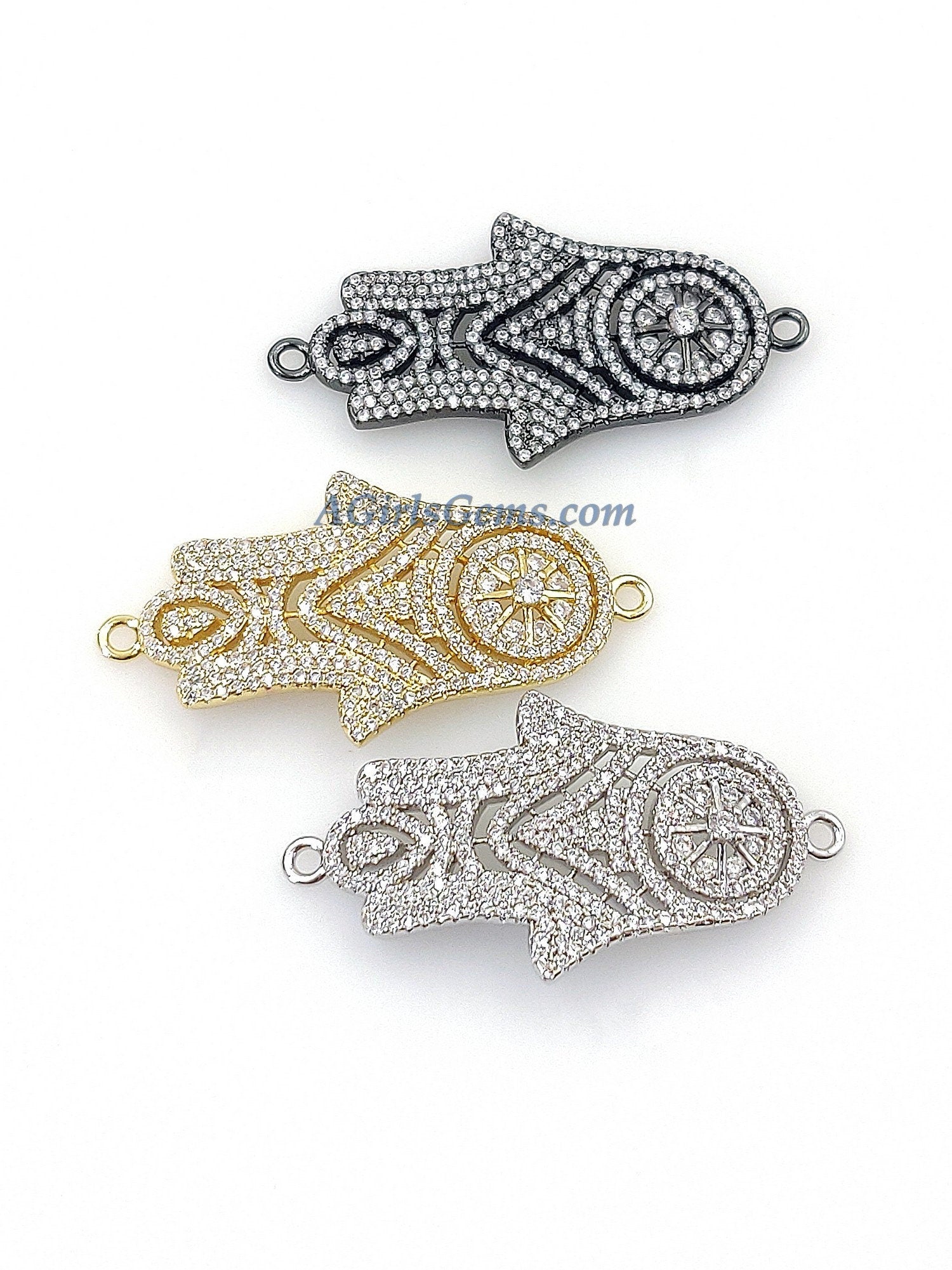 Evil Eye Hamsa Protection Connectors, CZ Micro Pave Hand of Fatima Gold/Silver/Black Links , Healing Bracelet/Necklace Wellness/Happy/Lucky