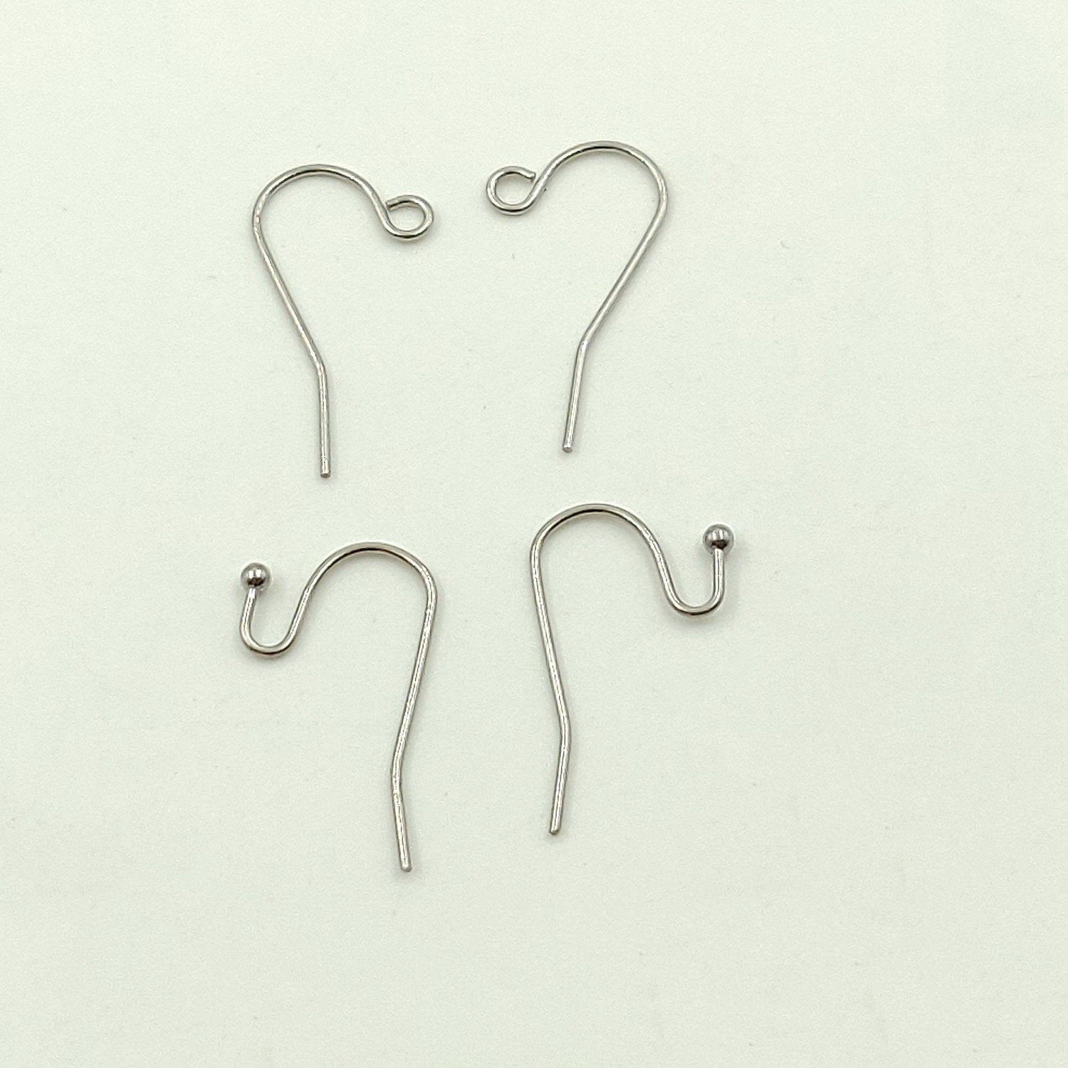 Silver Ear Hooks, Earring Findings Surgical Stainless Steel Earwires, Open Loop Fish Hooks or Ball End Earring Components Bulk Wholesale