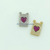 CZ Micro Pave Blue Turquoise Heart Charms, Pink Scapular Hearts in Silver, AG 447