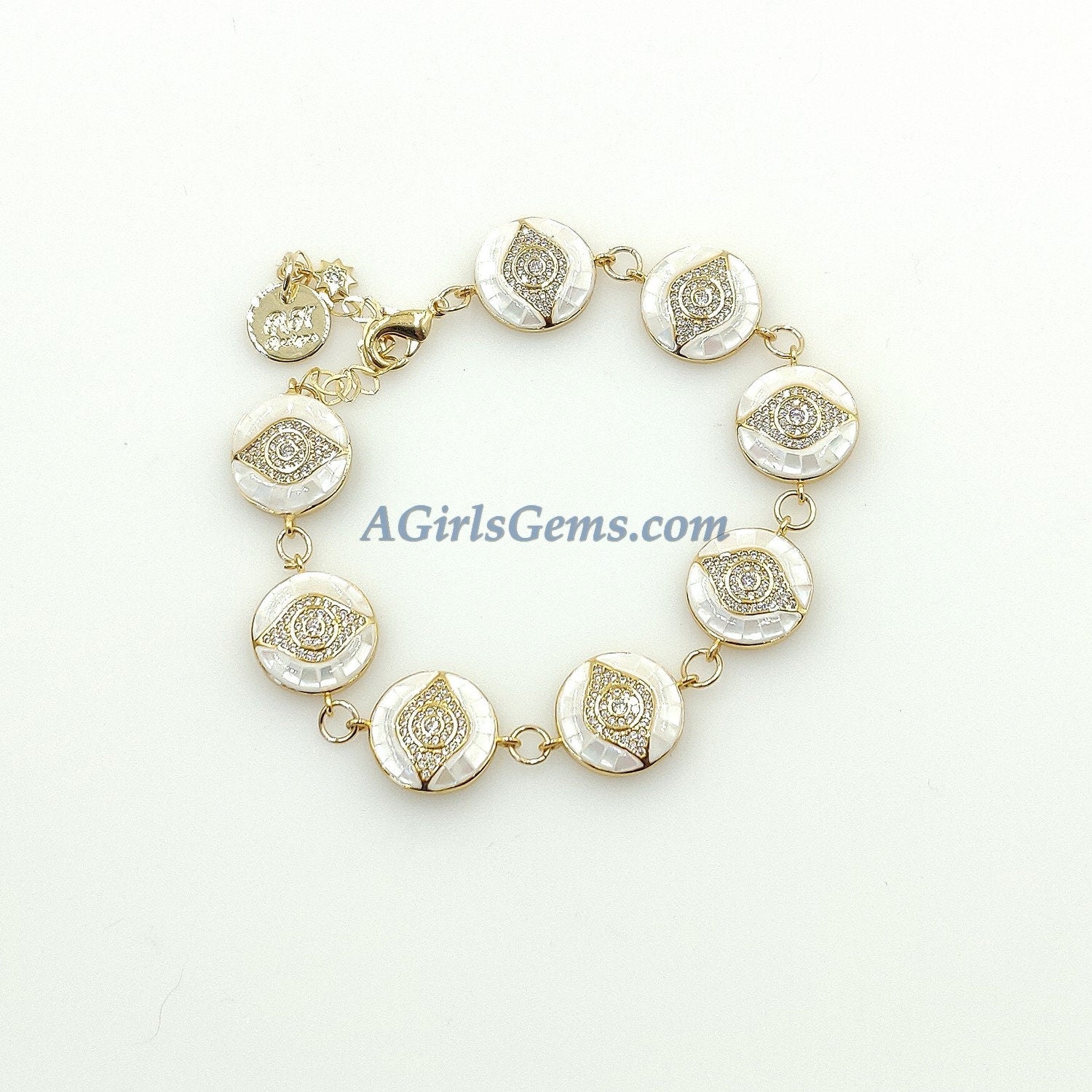 Evil Eye Beaded Bracelets, White Turquoise Howlite Yoga 6 mm or 8 mm Boho Bracelet Stack, Stretchy Bracelet