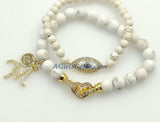 Evil Eye Beaded Bracelets, White Turquoise Howlite Yoga 6 mm or 8 mm Boho Bracelet Stack, Stretchy Bracelet