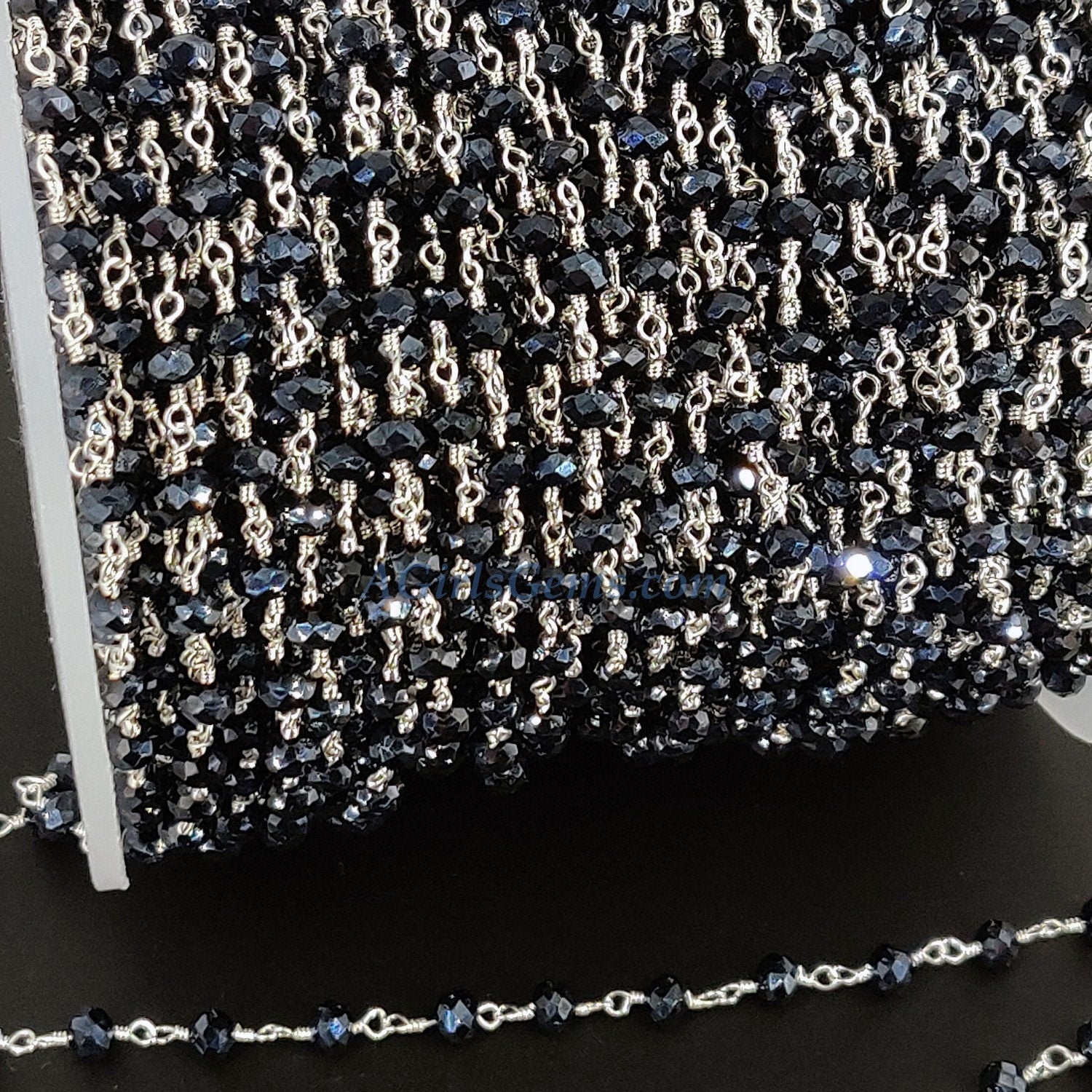 Black AB Mystic Rosary Chain, 4 mm Silver Wire Wrapped CH #433, Boho Jewelry Chains Gold or Silver Wire Wrapped