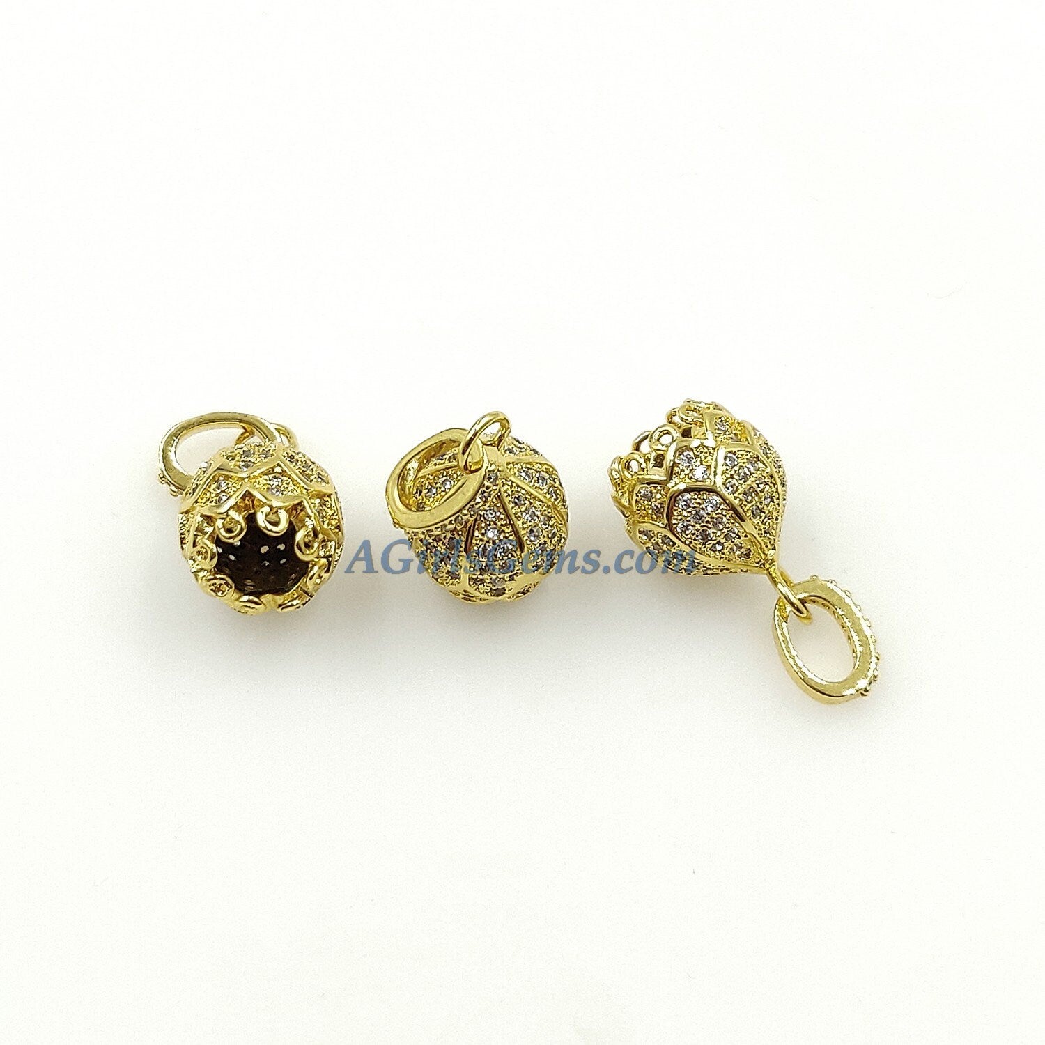CZ Micro Pave Tassel Caps, Crown Turkish Cap with CZ Bail Bead, 18 k Gold Plated Micro Pave Bead CZ Tassel Focal Bead Caps 12 mm x 25 mm