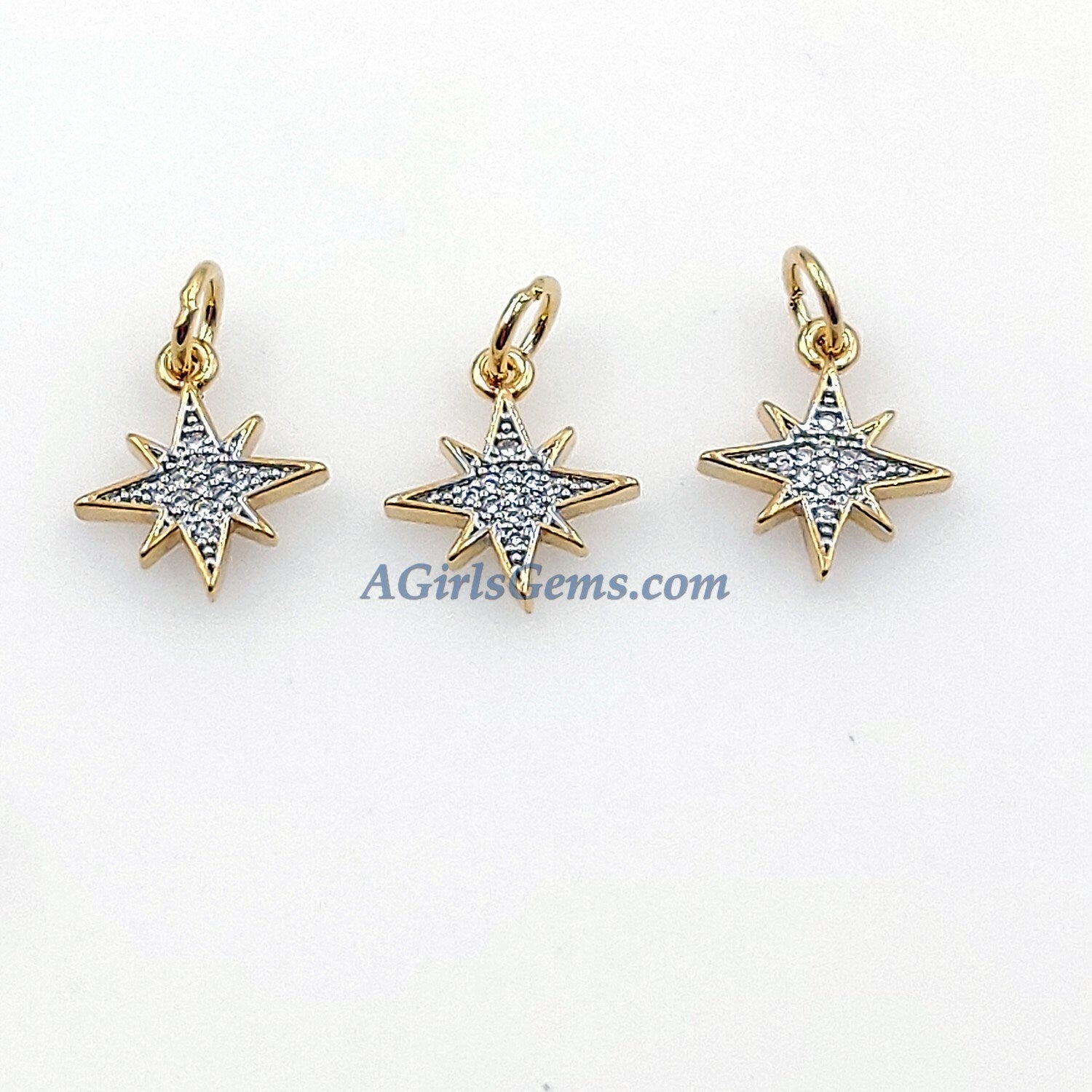 CZ Micro Pave Horn, Angel Wings, Stars Tiny Charms Starburst Pendant