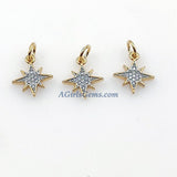 CZ Micro Pave Horn, Angel Wings, Stars Tiny Charms Starburst Pendant