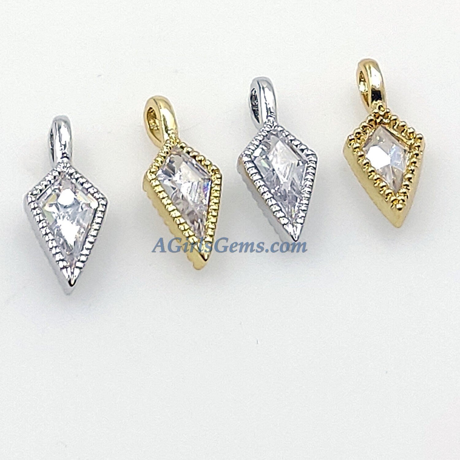 CZ Micro Pave Arrowhead Charm, Genuine Zircon Gold, Silver Dagger Spike Point