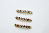 Long Bar Connector, CZ Micro Pave Gold Rainbow Bar Stick, LGBT Pride Minimalist Curved Links