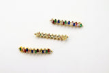 Long Bar Connector, CZ Micro Pave Gold Rainbow Bar Stick, LGBT Pride Minimalist Curved Links
