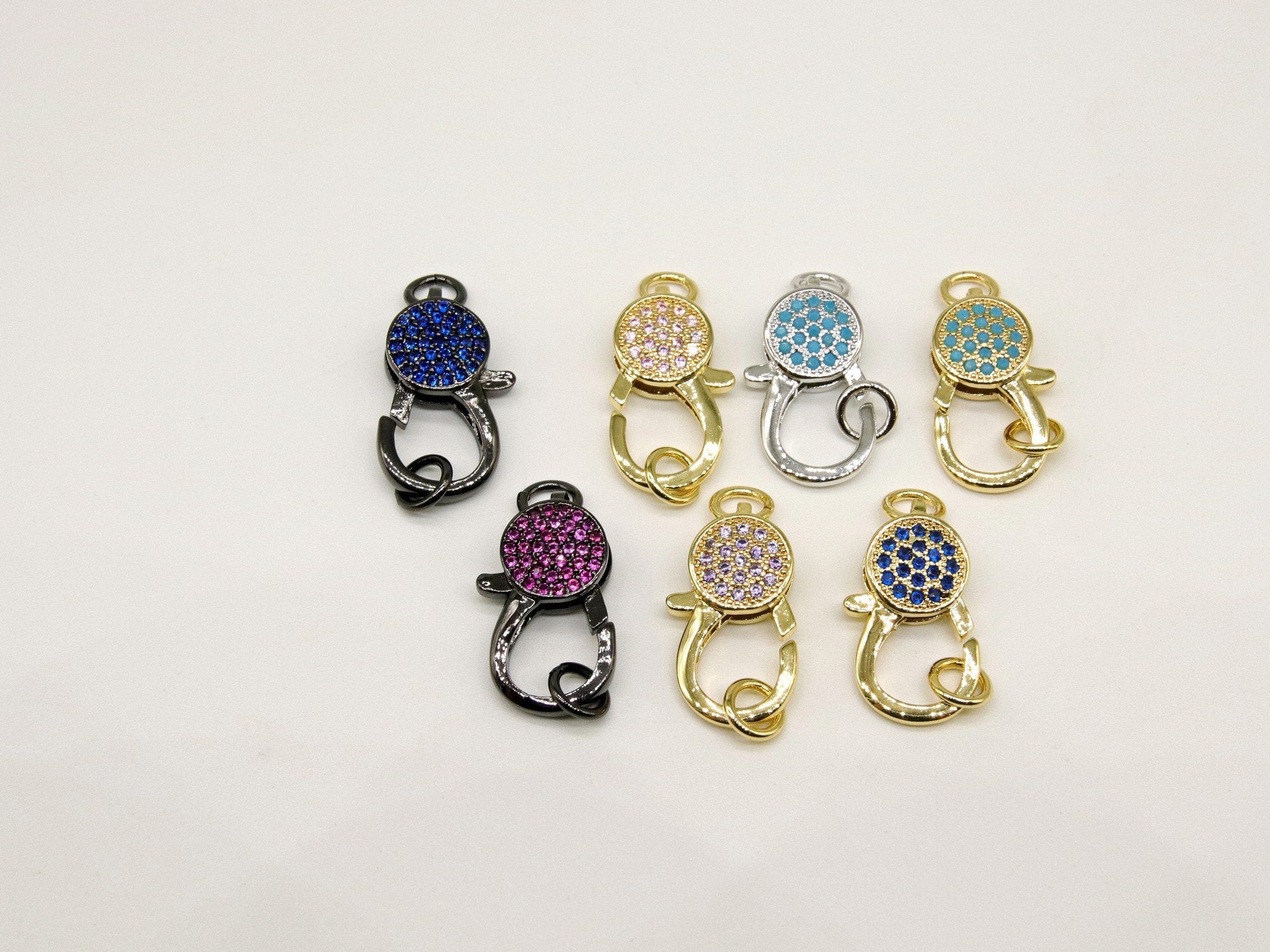 CZ Micro Pave Lobster Clasps, Blue Turquoise, Fuchsia