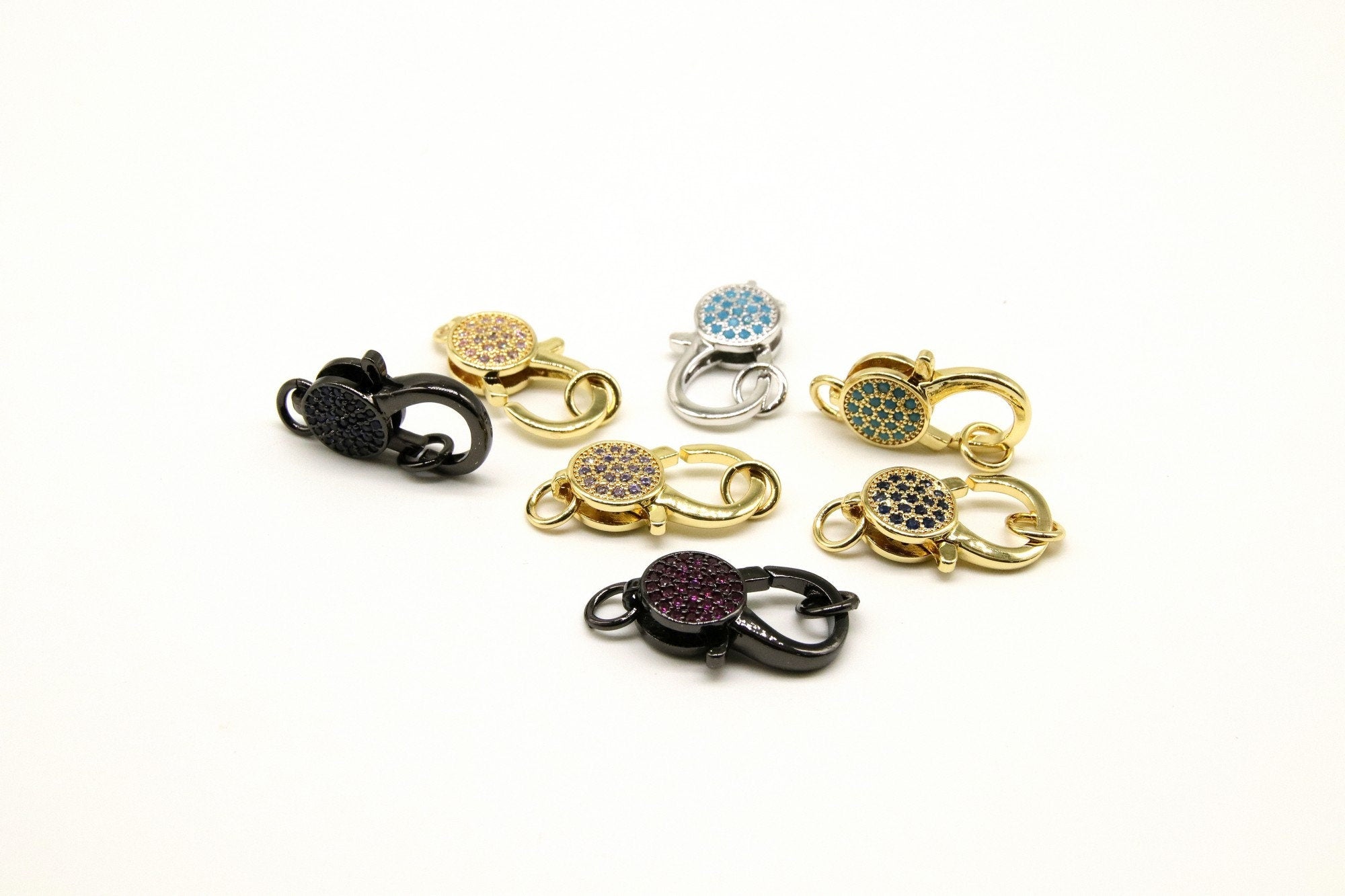 CZ Micro Pave Lobster Clasps, Blue Turquoise, Fuchsia