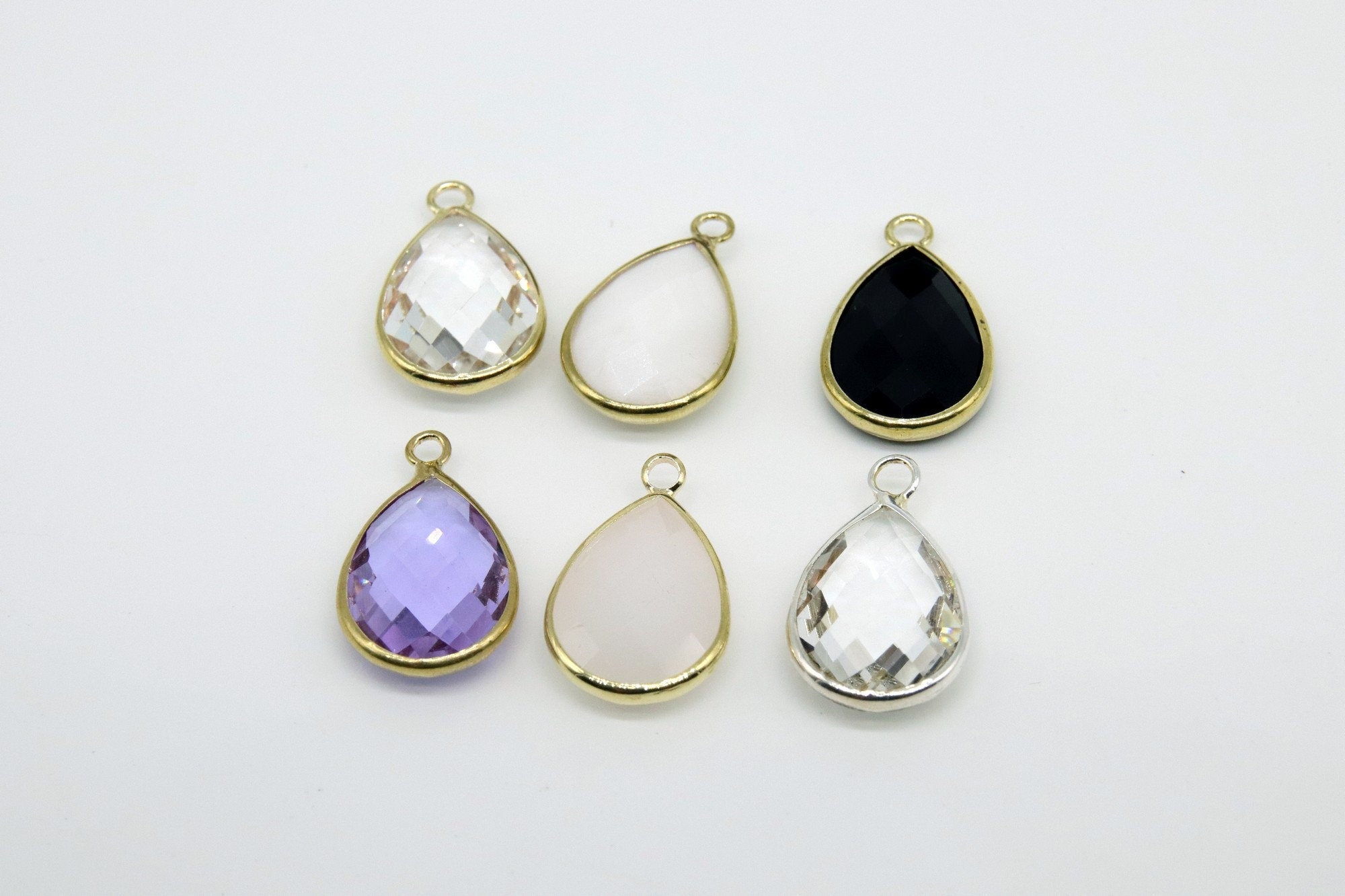 Teardrop Charm Connectors, Round Charms Gold or Silver Blue, Red