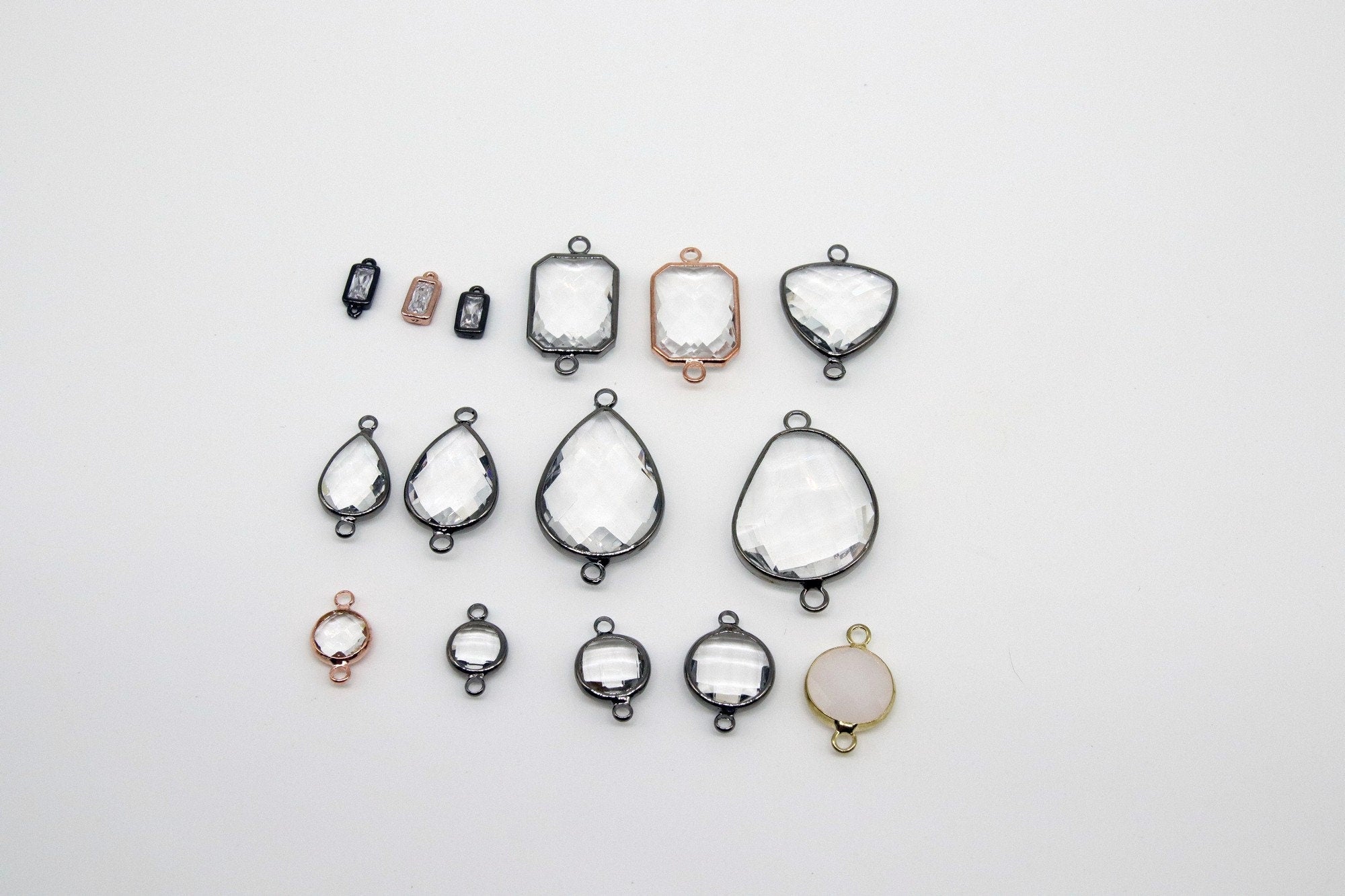 Teardrop Charm Connectors, 2 Pcs Oval Charms Rose Gold or Black Charms and Links for DIY Earrings, Bracelet