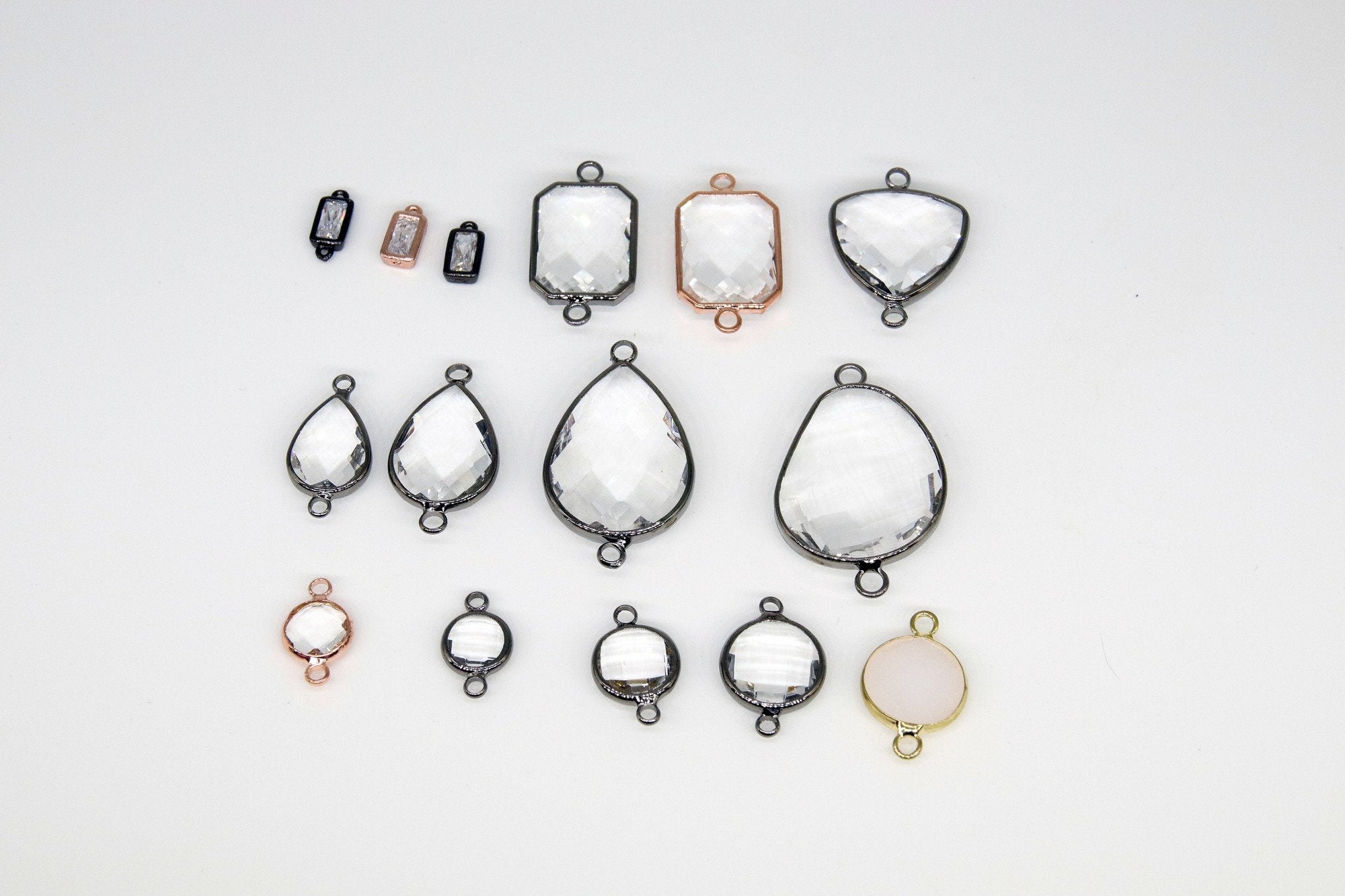 Teardrop Charm Connectors, 2 Pcs Oval Charms Rose Gold or Black Charms and Links for DIY Earrings, Bracelet