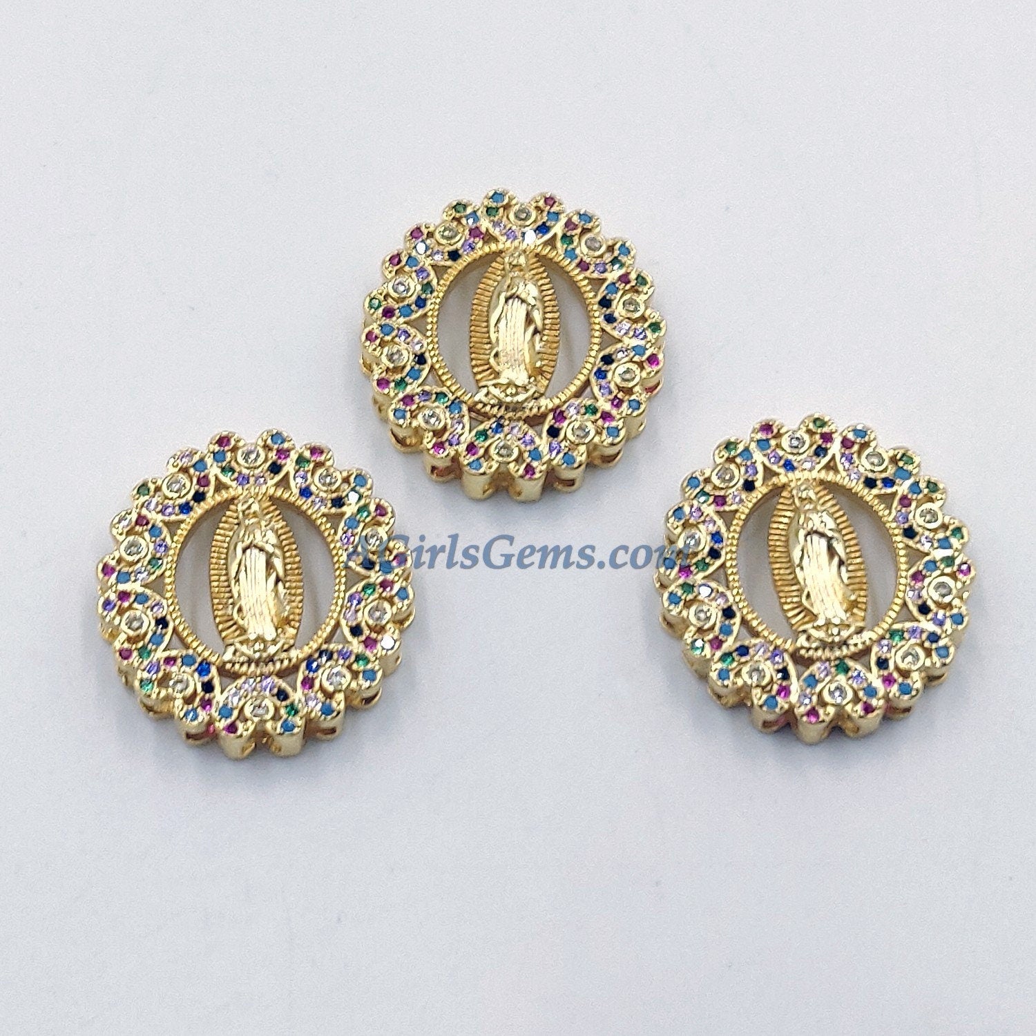 Rainbow CZ Mary Charms, CZ Micro Pave Connector Beads, Jesus Pendants