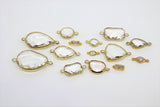 Teardrop Charm Connectors, 2 Pcs Gold Links in Rectangles, Diamond