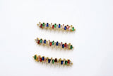 Long Bar Connector, CZ Micro Pave Gold Rainbow Bar Stick, LGBT Pride Minimalist Curved Links